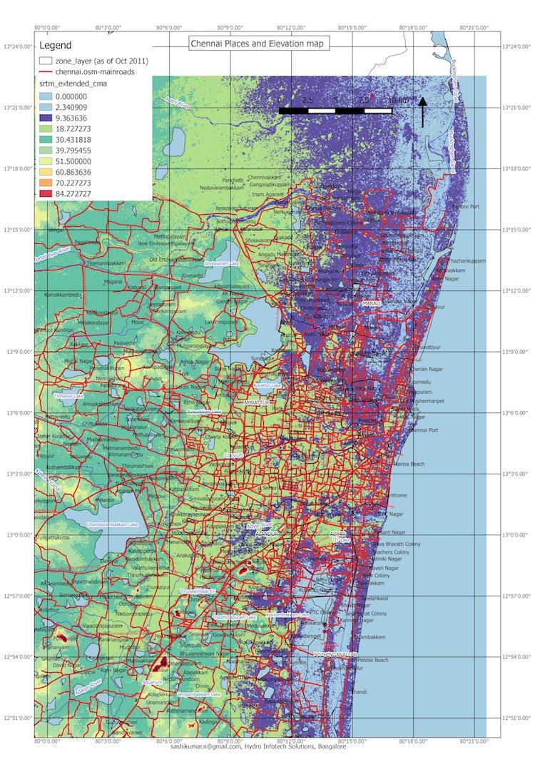 karta poplave u Chennai