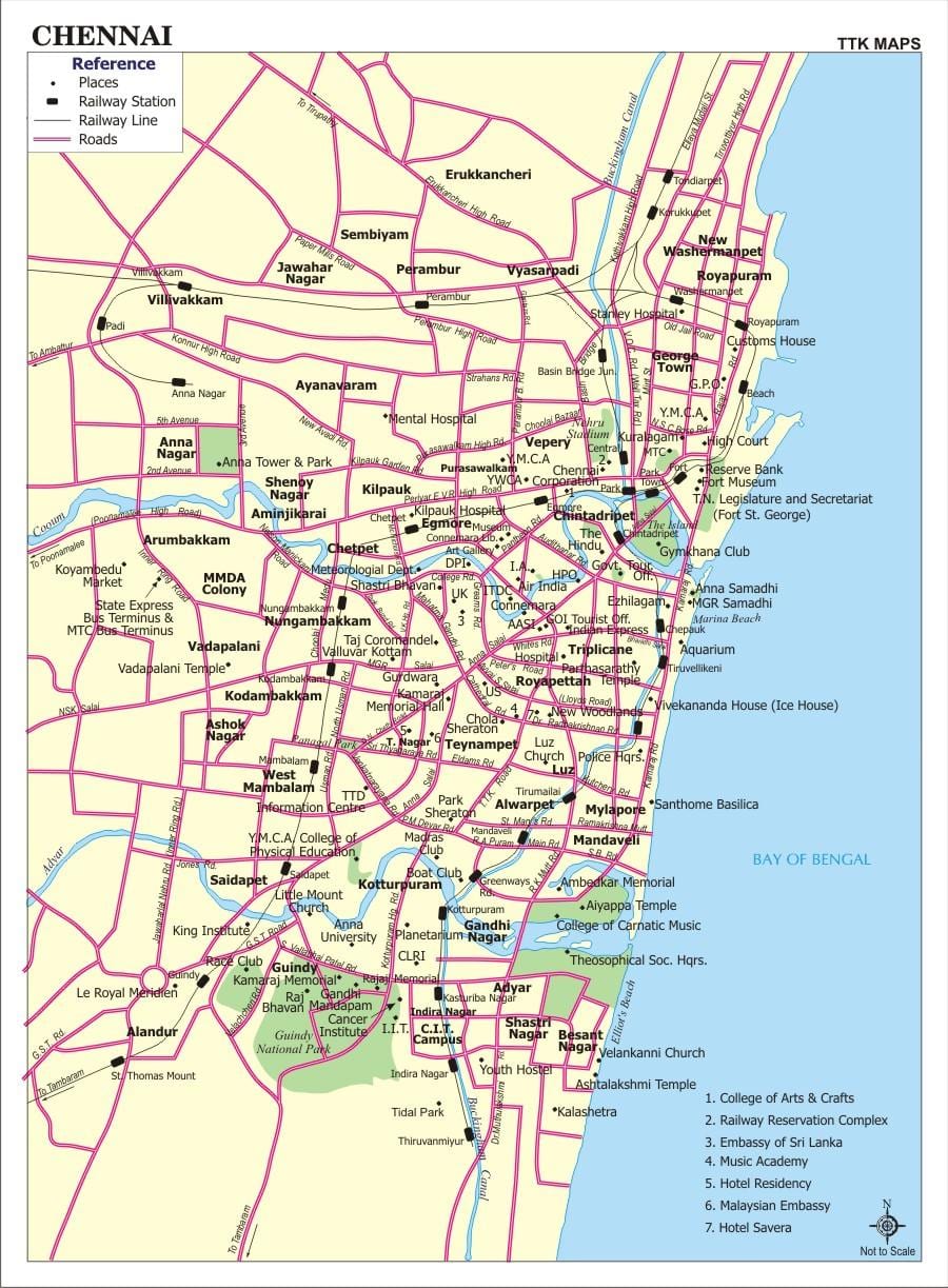 karta Chennai turističkih mjesta