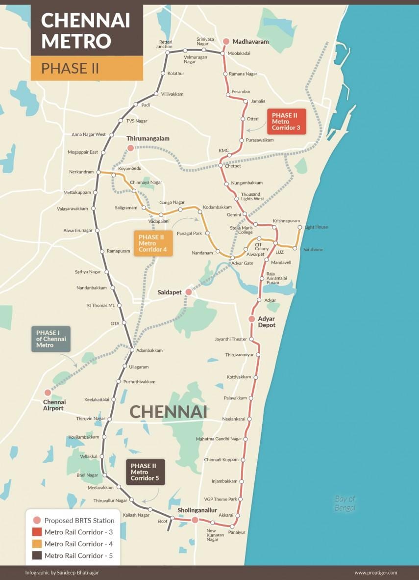 metro Željeznički zemljište rute Chennai karta 2